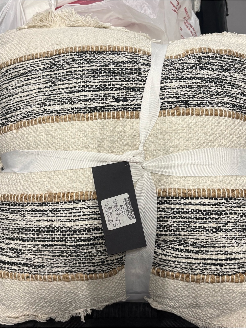 Homesense - Cream and Black Striped Decorative Pillow